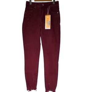 NWT Risen Wine High Rise Fray Hem Skinny Jeans Size 1 Quiet Luxury